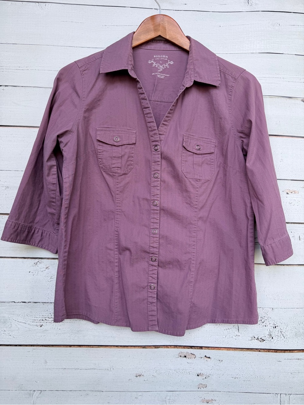 Sonoma Life + Style Stretch Cotton Button Down Tunic Blouse - Large